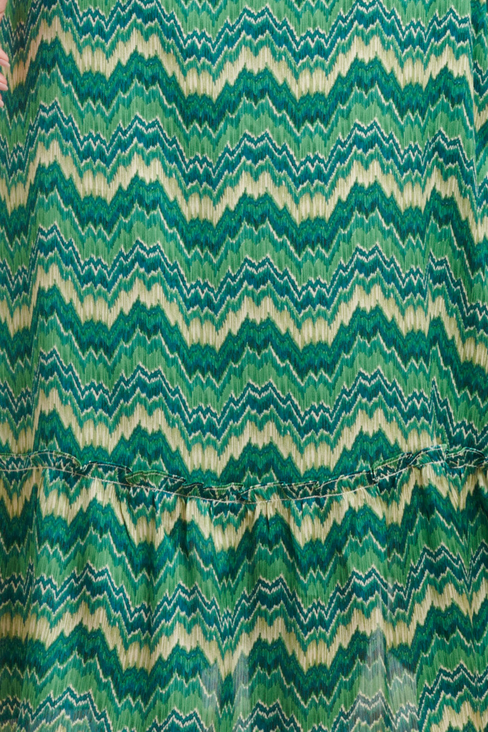 Satin Sommerkjole med Abstrakt Print | Hvid-Grøn