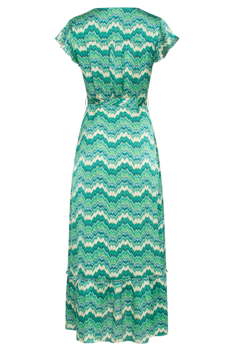 Satin Sommerkjole med Abstrakt Print | Hvid-Grøn