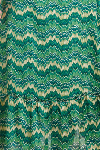 Satin Sommerkjole med Abstrakt Print | Hvid-Grøn